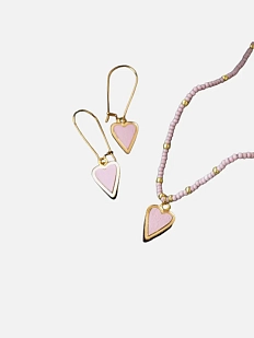 Набор украшений ручной работы с кулоном и серёжками с сердечками, дерево, бисер