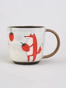 Кружка ручной работы Ким керамика с росписью Лис с клубникой, керамика, 450 мл