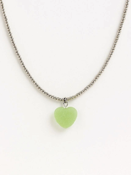 Чокер ручной работы DARI DARI с сахарным сердцем, зелёный с переливом, фото 1.