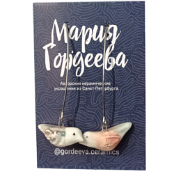 Серьги «Птички», керамика, серо-розовые