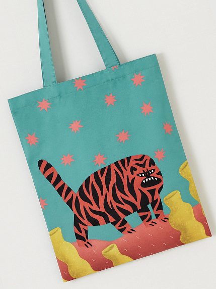 Сумка шоппер на молнии «Тигр и звёзды», водонепроницаемый, фото 2.