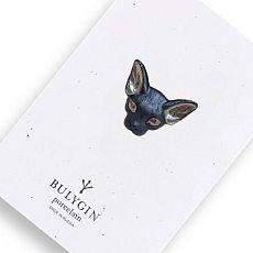 Брошь ручной работы Bulygin «Кошка», фарфор, чёрно-серебристая