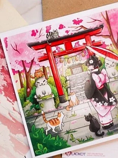 Открытка Лавкот «Кошачий храм», 11 х 11 см