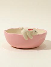 Глубокая тарелка ручной работы «Кролик», розовая, керамика, 15 см