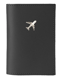 Обложка органайзер для паспорта с золотистым самолётом Kokosina bags, натуральная кожа, чёрный
