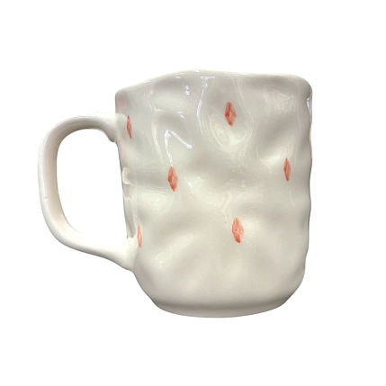 Кружка ручной работы Ким керамика с росписью Зайка в жабо с розовыми ромбиками, фарфор, 350 мл, фото 2.