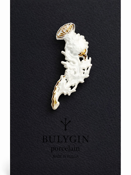 Брошь ручной работы Bulygin «Чертополох», бело-золотистая, фарфор, фото 1.