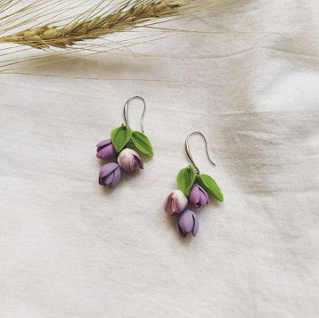 Серьги «Тюльпаны», полимерная глина, фото 2.