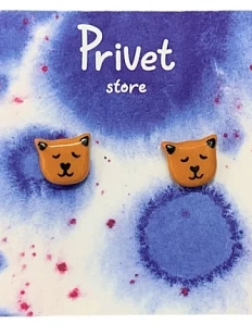 Серьги-гвоздики Звер «Котики», керамика, оранжевый