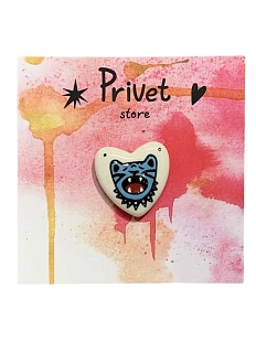 Брошь Звер ручной работы «Синий тигр», керамика