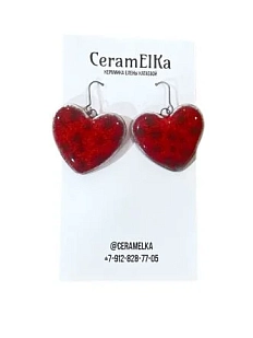 Серьги на петле КерамЕлКа Сердца в точку, керамика, красные