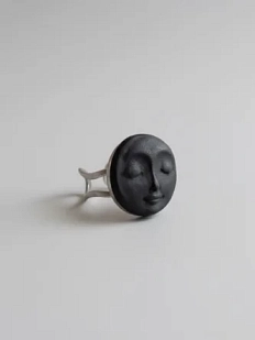Кольцо ручной работы КерамЕлКа «Лицо малое», чёрное, керамика