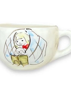 Кружка ручной работы Мальчик с собакой под одеялом, керамика, 350 мл