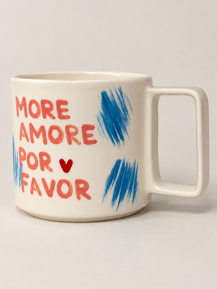 Кружка ручной работы Hands in Clay «More amor por favor», розово-голубая, керамика, 450 мл, фото 4.