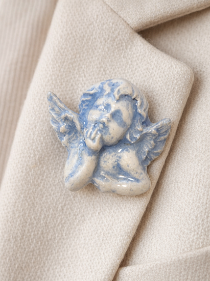 Брошь ручной работы Ангел, голубая, керамика, фото 2.