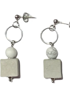 Серьги составные «Кубики», бетон, ювелирная сталь