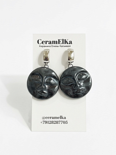 Серьги «Большие лица», фарфор, чёрные