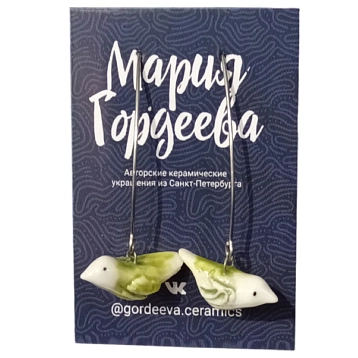 Серьги Мария Гордеева «Птички», керамика, зелёные, фото 2.