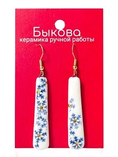 Серьги ручной работы Быкова керамика «Синие снежинки»‎, длинные, фарфор