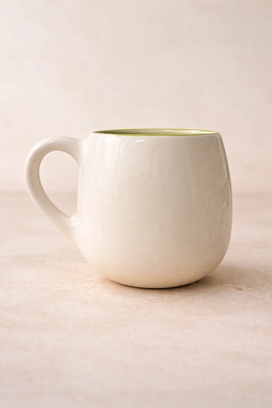 Кружка ручной работы РУКИ В ГЛИНЕ «Mood: prosecco all the time», белая, керамика, 400 мл, круглая, фото 3.