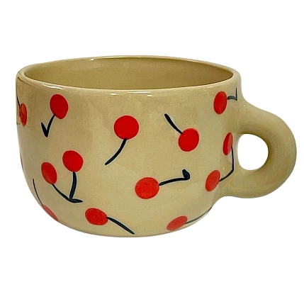Кружка ручной работы Малёма с росписью Вишенки, керамика, 550 мл, фото 2.