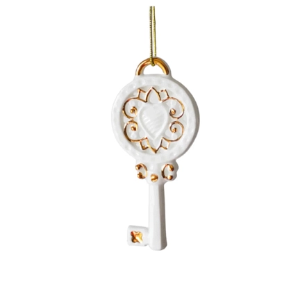 Игрушка новогодняя Фарфор Булыгина «Ключик», бело-золотистая, фото 5.