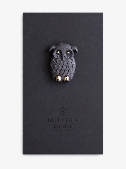 Брошь ручной работы Фарфор Булыгина «Сова», чёрно-серебристая, фото 2.