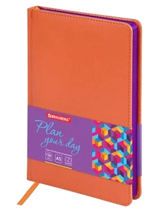 Ежедневник недатированный BRAUBERG «Rainbow», оранжевый, А5