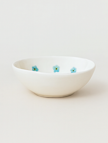 Пиала ручной работы с росписью внутри Лисёнок с незабудками, белая, фарфор, 10 см, фото 2.