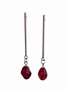 Серьги-гвоздики Керко на планке ягодки граната, стекло