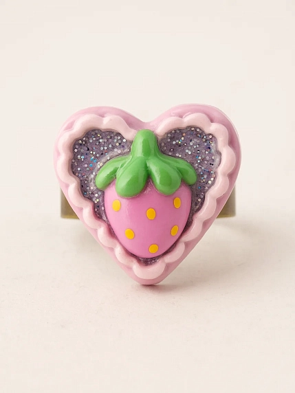 Кольцо Радость Рядом «Клубничка» с блестками, незамкнутое, полимерная глина, фото 1.