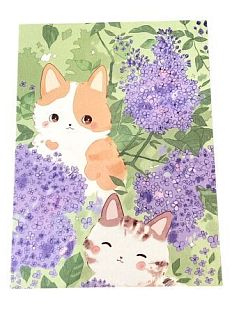 Открытка «Котята в цветах сирени», А6