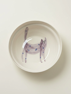 Тарелка ручной работы Донышко-горлышко «Кот Краш Фиолетовый», белая, керамика