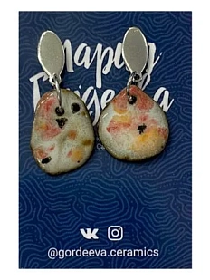 Серьги Мария Гордеева асимметричные составные, керамика, оранжево-зелёные