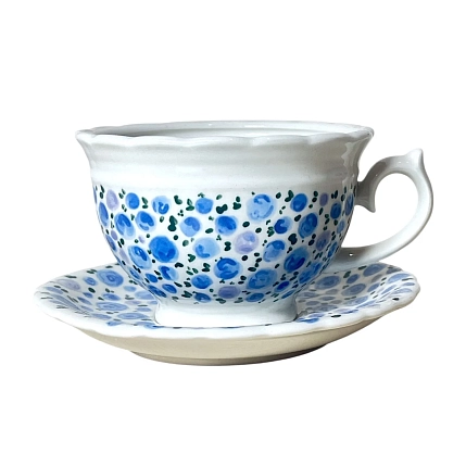 Чайная пара ручной работы Slowday Ceramics в синие розочки «Винтаж», полуфарфор, 250 мл, фото 5.