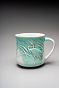 Кружка ручной работы «Журавли», бирюзовая, фарфор, 300 мл, превью фото 1