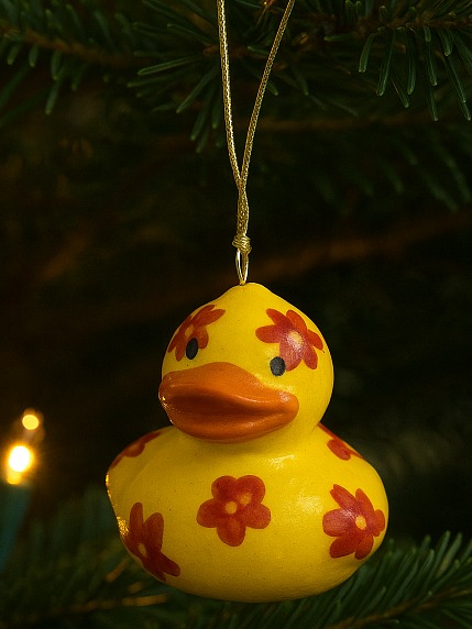 Ёлочная игрушка Утёнок с красными цветочками, 4 см, фото 3.