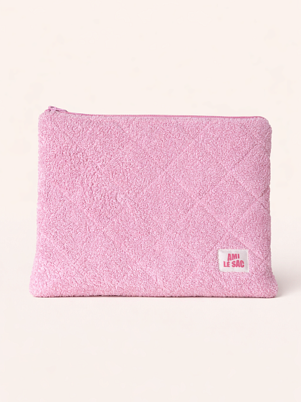 Большая косметичка ручной работы АМИ (Ami lé sac) «Кейс», розовая, махровая, фото 1.