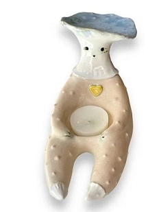 Подсвечник ручной работы «Грибочек» с сердечком, керамика, бежевый