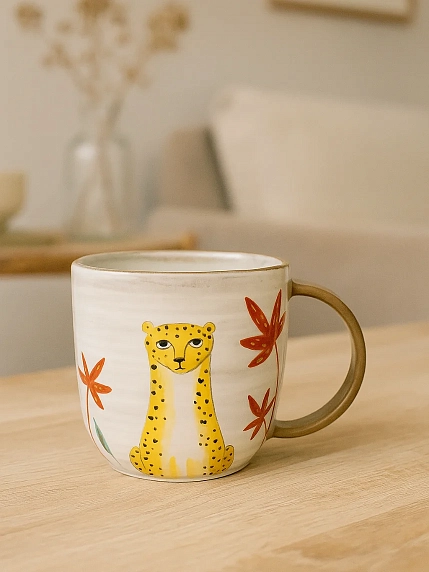 Кружка ручной работы Ким керамика с росписью Леопард в джунглях, керамика, 450 мл, фото 2.