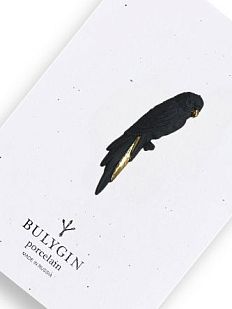 Брошь ручной работы Bulygin «Попугай», фарфор, чёрно-золотистая