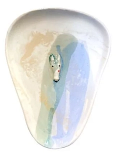 Тарелка ручной работы Мария Гордеева с фигуркой Лошадка, сине-зелёная, полуфарфор, 22,5 см