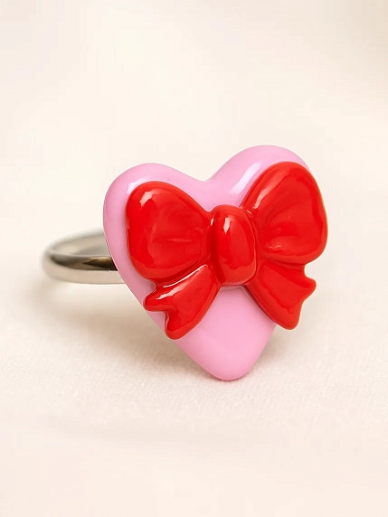 Кольцо ручной работы Радость Рядом Сердце с бантиком, полимерная глина, незамкнутое, фото 4.