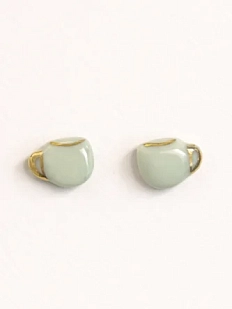 Серёжки-гвоздики Анна Герман «Кружечки», фарфор, зелёно-золотистые