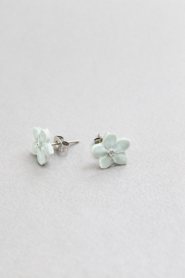 Серёжки-гвоздики «Цветочки», мятные, фарфор, фото 1.