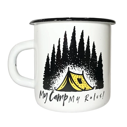Эмалированная кружка Магтрэп «My camp - my rules», белая, 400 мл, фото 1.