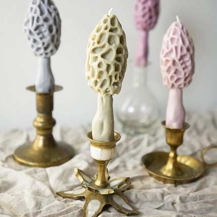 Свеча ручной работы «Гриб Сморчок», хаки, фото 4.