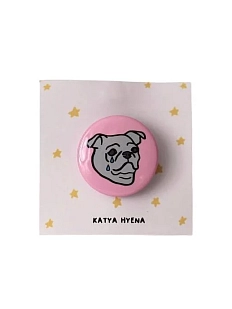 Закатной значок «Мопс», розовый, металл, 25 мм