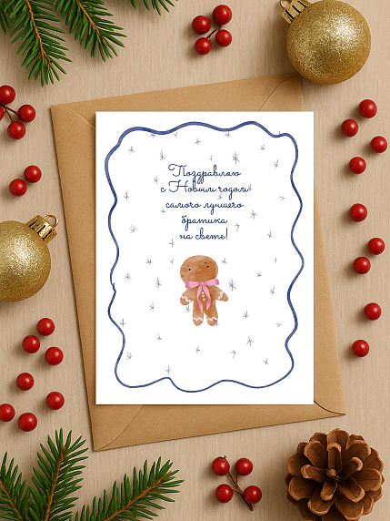 Открытка на Новый год «Поздравляю самого лучшего братика на свете!», А6, фото 1.