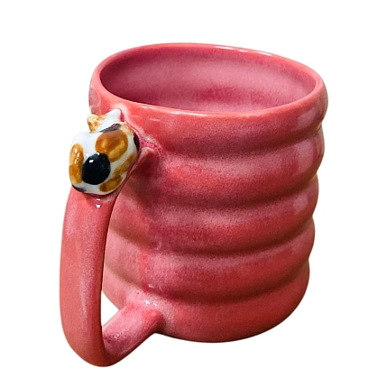 Кружка ручной работы Маковка с фигуркой на ручке «Котик», розовая, 180 мл, фото 2.